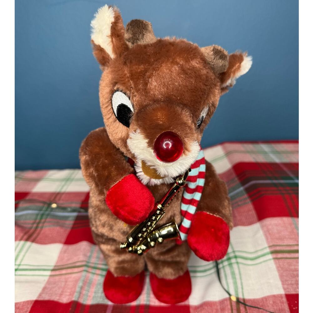 Gemmy Rudolph Red Nose Reindeer Plush Singing Toy Christmas Holiday Light Up